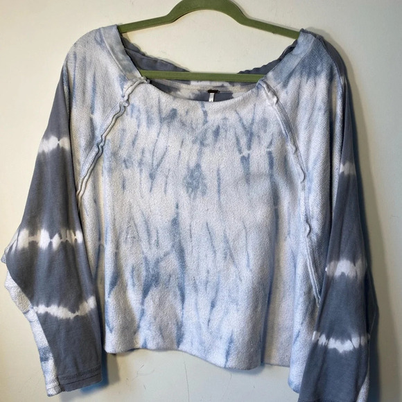 Free People ||Tie Dye Oversized Sweatshirt Cotton Blue Crop Dolman Sleeves, Sm - Picture 8 of 8